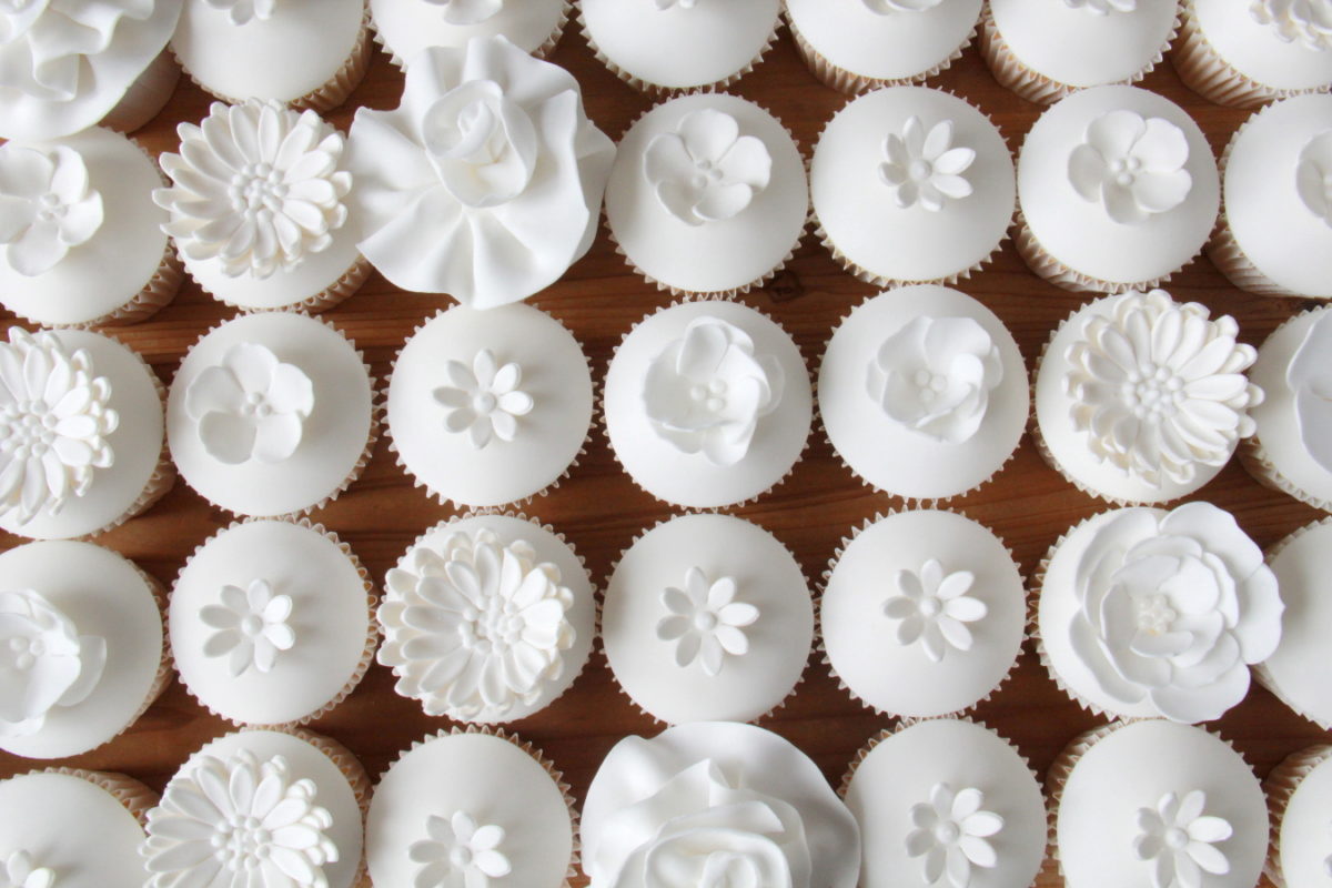 White cupcakes with white decoration