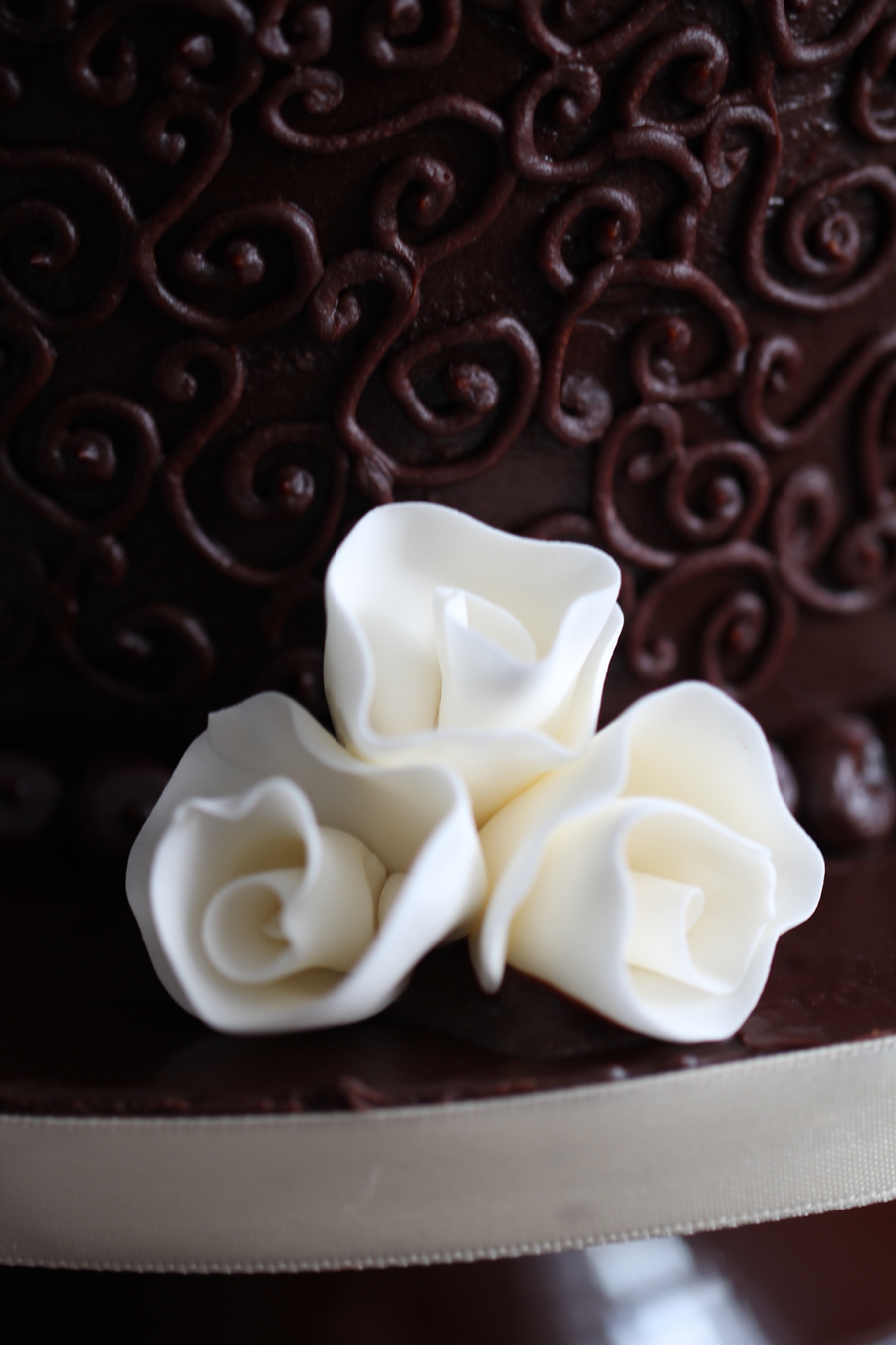 White Roses by Chocolate Wedding Cake